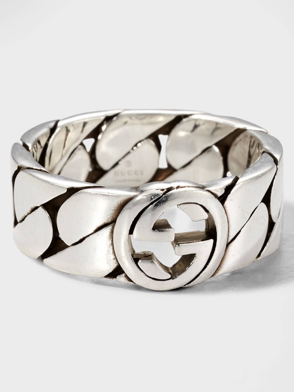 size 16 US 7.5 Gucci Interlocking G Band Ring Sterling Silver 925